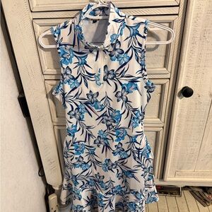 Floral Sleeveless Dress - Blue and White